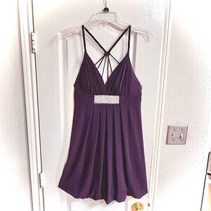 Betsy & Adam Women’s Halter Party Cocktail Dress Purple w/Gemstone Accents Sz 6